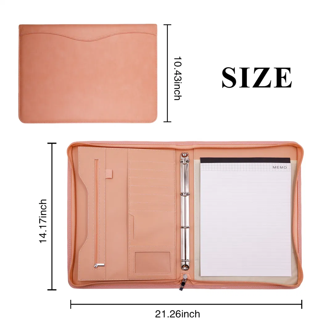 Ring Binder Portfolio with Calculator Conference Folder Notepad Binder Durable Multi Function A4 Leather Folio